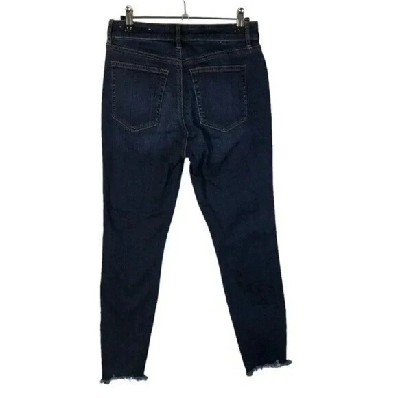 Ann Taylor LOFT Dark Wash Mid Rise Raw Hem Curvy Skinny Jeans 26 - Picture 3 of 5